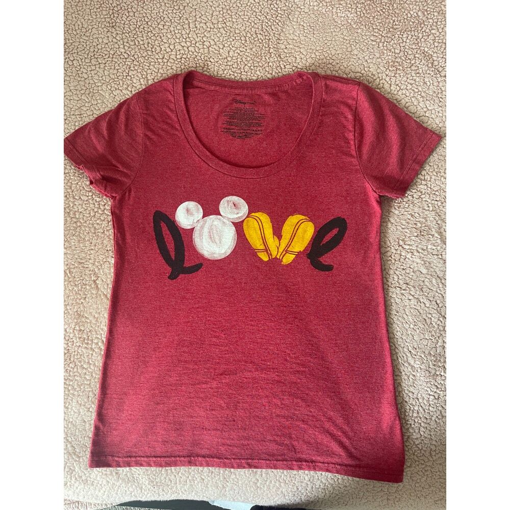 Disney Store Women's Red "Love" Mickey Mouse Graphic T-Shirt Large Size